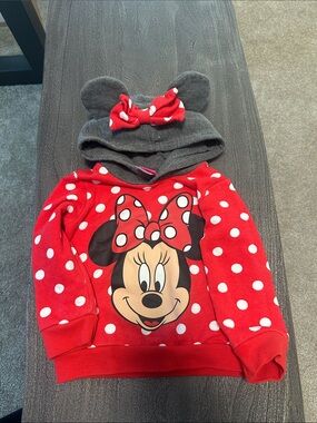 Disney Red and White Polka Dot Minnie Hoodie with Gray Ear Hood